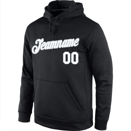 Custom Name Number Sports Hoodie Sweatshirt Black White Silver Pullover - Personalized Team Apparel Personalized Stitched