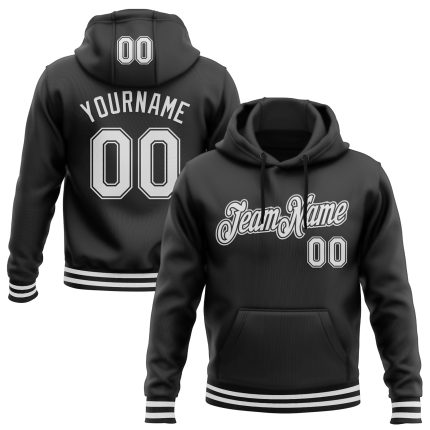 Personalized Black White Sports Hoodie Sweatshirt | Stitched Pullover for Men and Women Personalized Stitched Black White