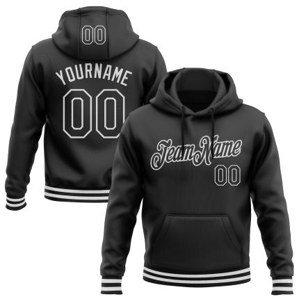 Custom Name Number Black White Sports Hoodie Sweatshirt Personalized Stitched Pullover Personalized Stitched Black White