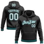 Personalized Black White Teal Sports Pullover Hoodie Sweatshirt Personalized Stitched Black White-Teal Sports Pullover Sweatshirt