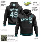 Personalized Black White Teal Sports Pullover Hoodie Sweatshirt Personalized Stitched Black White-Teal Sports Pullover Sweatshirt