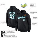 Custom Team Hoodie with Personalized Name and Number - Black White Teal Sports Pullover Sweatshirt Personalized Stitched