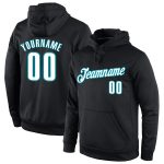 Custom Team Hoodie with Personalized Name and Number - Black White Teal Sports Pullover Sweatshirt Personalized Stitched