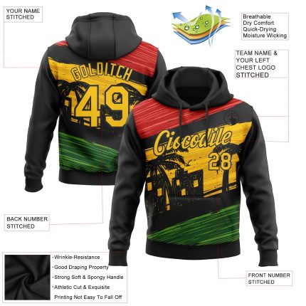 3D Pattern Personalized Black Yellow Hoodie for Black History Month - Sports Pullover Sweatshirt Personalized Stitched Black