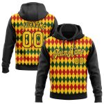 Custom Name Number Personalized Black Yellow 3D Pattern Sports Hoodie for Black History Month Pullover Sweatshirt Personalized