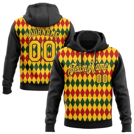 Custom Name Number Personalized Black Yellow 3D Pattern Sports Hoodie for Black History Month Pullover Sweatshirt Personalized