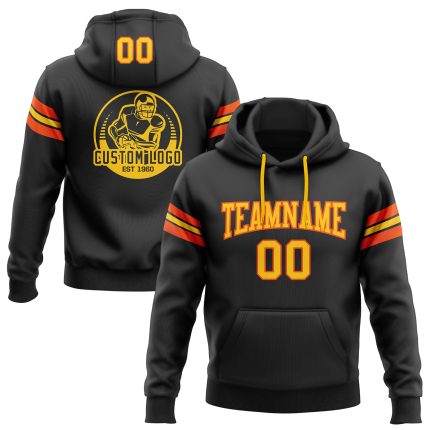 Custom Personalized Football Hoodie Sweatshirt with Stitched Name and Number - Black Yellow Orange Team Pullover Personalized