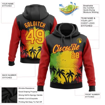 Custom Name Number Black History Month 3D Pattern Hoodie with Palm Trees Stitched Design Sports Pullover Sweatshirt Personalized