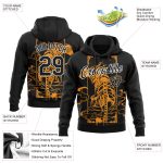 Customizable 3D Pattern Tiger Hoodie with Cloud Design - Personalized Black Yellow-White Sports Pullover Sweatshirt with Team Name & Number