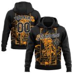 Customizable 3D Pattern Tiger Hoodie with Cloud Design - Personalized Black Yellow-White Sports Pullover Sweatshirt with Team Name & Number