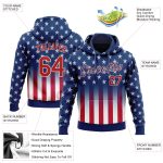 Custom 3D American Flag Pullover Hoodie Personalized with Name & Number - Blue Red-White Sports Sweatshirt Personalized Stitched