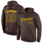 Custom Name Number Sports Hoodie Pullover Sweatshirt - Personalized Brown-Gold Team Apparel Personalized Stitched Brown Brown-Gold