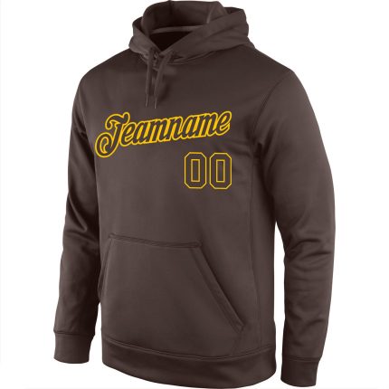 Custom Name Number Sports Hoodie Pullover Sweatshirt - Personalized Brown-Gold Team Apparel Personalized Stitched Brown Brown-Gold