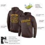 Custom Name Number Sports Hoodie Pullover Sweatshirt - Personalized Brown-Gold Team Apparel Personalized Stitched Brown Brown-Gold