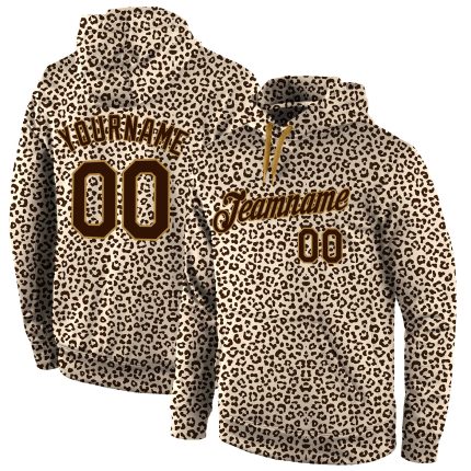 Custom Brown Leopard Print 3D Pattern Hoodie Sweatshirt for Sports - Stitched Design Personalized Stitched Brown Brown-Old