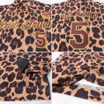 Custom Leopard Sports Hoodie with Personalized Name & Number, 3D Pattern Pullover in Brown & Old Gold Personalized Stitched