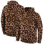 Custom Leopard Sports Hoodie with Personalized Name & Number, 3D Pattern Pullover in Brown & Old Gold Personalized Stitched