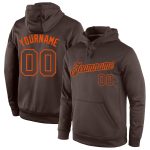 Custom Name Number Sports Hoodie Sweatshirt in Stitched Brown and Orange - Personalized Pullover for Teams Personalized Stitched