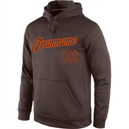 Custom Name Number Sports Hoodie Sweatshirt in Stitched Brown and Orange - Personalized Pullover for Teams Personalized Stitched