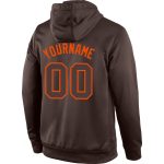 Custom Name Number Sports Hoodie Sweatshirt in Stitched Brown and Orange - Personalized Pullover for Teams Personalized Stitched
