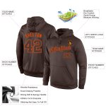 Custom Name Number Sports Hoodie Sweatshirt in Stitched Brown and Orange - Personalized Pullover for Teams Personalized Stitched