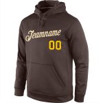 Custom Stitched Sports Hoodie with Name & Number - Brown Cream-Gold Pullover Sweatshirt Personalized Stitched Brown Cream-Gold