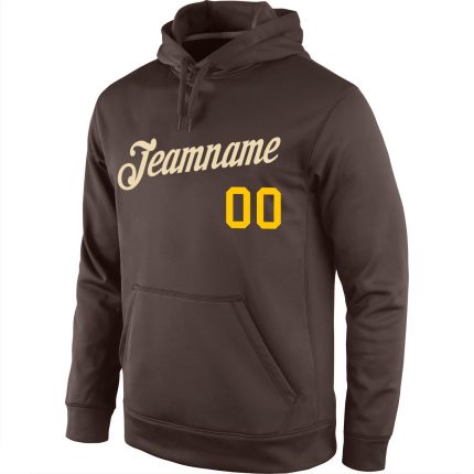 Custom Stitched Sports Hoodie with Name & Number - Brown Cream-Gold Pullover Sweatshirt Personalized Stitched Brown Cream-Gold
