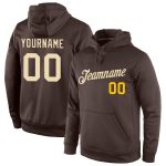 Custom Stitched Sports Hoodie with Name & Number - Brown Cream-Gold Pullover Sweatshirt Personalized Stitched Brown Cream-Gold