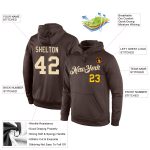 Custom Stitched Sports Hoodie with Name & Number - Brown Cream-Gold Pullover Sweatshirt Personalized Stitched Brown Cream-Gold