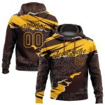 Custom Name and Number Sports Hoodie for Team - Personalized Brown Gold 3D Pattern Design Torn Paper Style Pullover Sweatshirt
