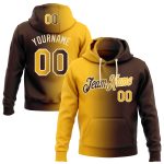 Custom Name and Number Personalized Sports Hoodie Stitched Brown Gold-Cream Gradient Fashion Pullover Sweatshirt Personalized