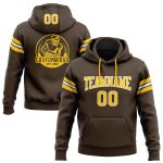 Custom Football Hoodie with Name & Number - Stitched Brown Gold-White Pullover Sweatshirt Personalized Stitched Brown Gold-White