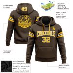 Custom Football Hoodie with Name & Number - Stitched Brown Gold-White Pullover Sweatshirt Personalized Stitched Brown Gold-White