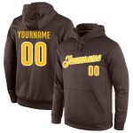 Custom Name Number Sports Hoodie Pullover Sweatshirt in Brown Gold White - Personalized Team Apparel Personalized Stitched
