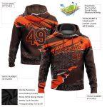 Custom Name and Number Sports Hoodie - Personalized 3D Pattern Design Pullover Sweatshirt in Brown and Orange Torn Paper Style