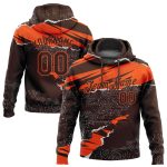 Custom Name and Number Sports Hoodie - Personalized 3D Pattern Design Pullover Sweatshirt in Brown and Orange Torn Paper Style