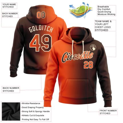 Custom Name and Number Hoodie for Sports | Personalized Brown Orange-Cream Gradient Pullover Sweatshirt Personalized Stitched