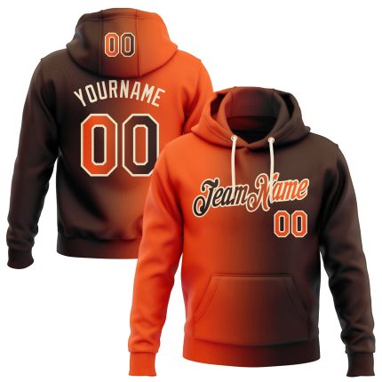 Custom Name and Number Hoodie for Sports | Personalized Brown Orange-Cream Gradient Pullover Sweatshirt Personalized Stitched