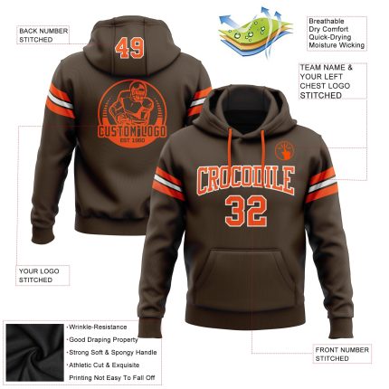 Custom Name Number Hoodie Sweatshirt for Football Team - Personalized Stitched Brown Orange White Pullover Personalized Stitched