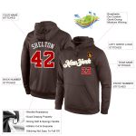 Custom Team Hoodie with Name and Number - Personalized Brown Red-White Sports Pullover Sweatshirt Personalized Stitched Brown