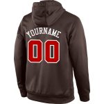 Custom Team Hoodie with Name and Number - Personalized Brown Red-White Sports Pullover Sweatshirt Personalized Stitched Brown
