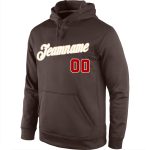 Custom Team Hoodie with Name and Number - Personalized Brown Red-White Sports Pullover Sweatshirt Personalized Stitched Brown