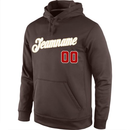 Custom Team Hoodie with Name and Number - Personalized Brown Red-White Sports Pullover Sweatshirt Personalized Stitched Brown