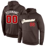 Custom Team Hoodie with Name and Number - Personalized Brown Red-White Sports Pullover Sweatshirt Personalized Stitched Brown