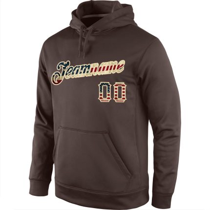Custom Name Number Vintage USA Flag Pullover Hoodie Sweatshirt Brown Cream Sports Team Personalized Stitched Brown Vintage