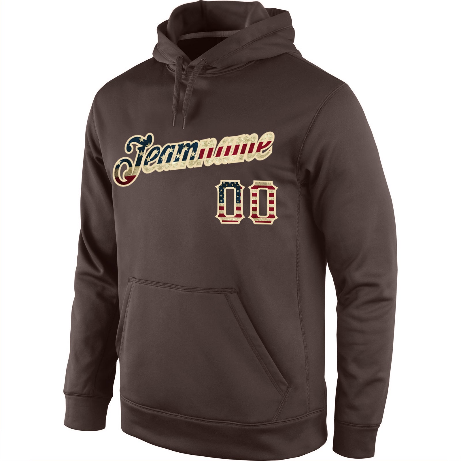 Personalized Stitched Brown Vintage USA Flag-Cream Sports Pullover Sweatshirt Hoodie Team Custom Name and Number Custom Name Number Vintage USA Flag Pullover Hoodie Sweatshirt Brown Cream Sports Team Personalized Stitched Brown Vintage - Image 2