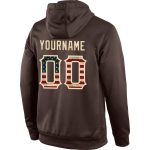 Custom Name Number Vintage USA Flag Pullover Hoodie Sweatshirt Brown Cream Sports Team Personalized Stitched Brown Vintage