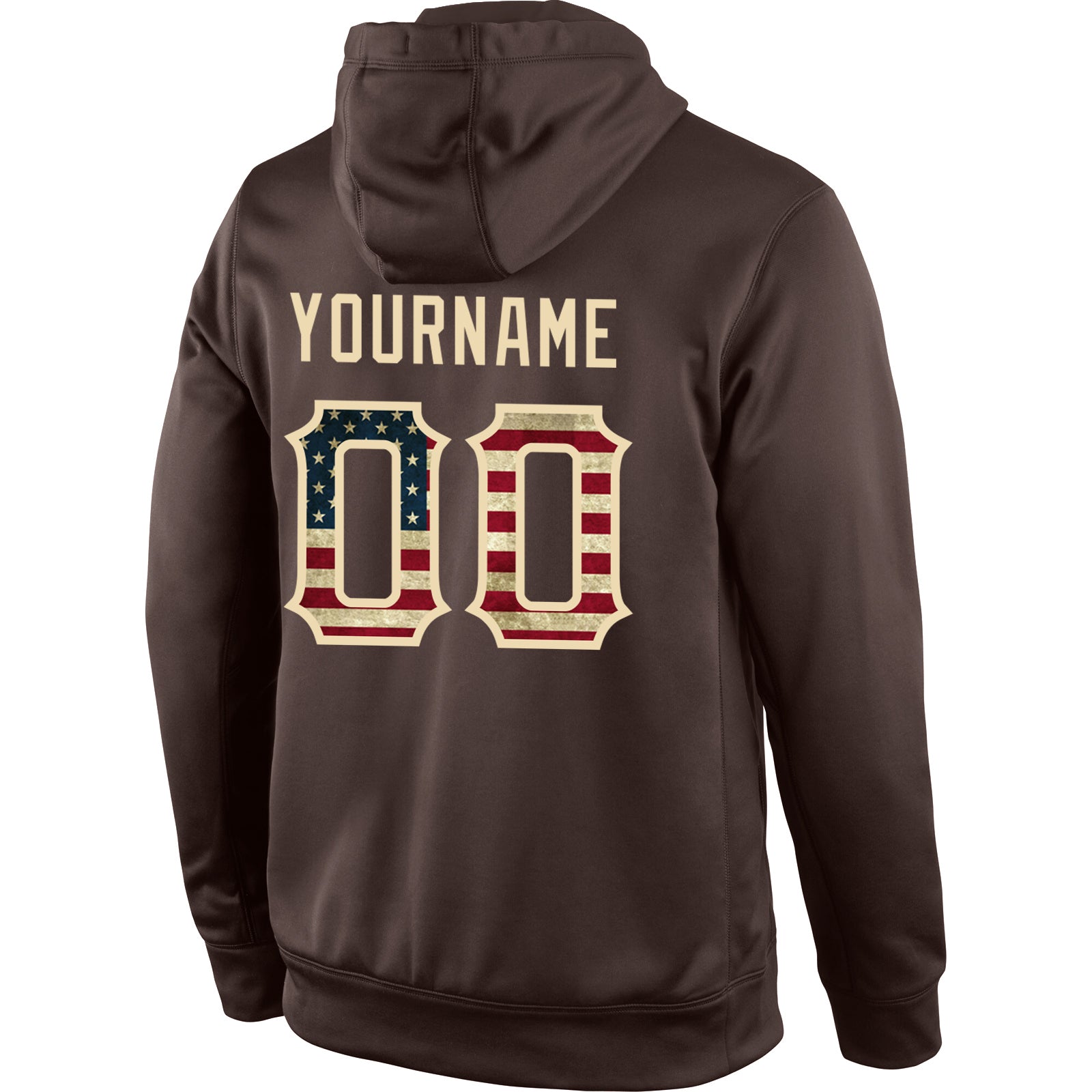 Personalized Stitched Brown Vintage USA Flag-Cream Sports Pullover Sweatshirt Hoodie Team Custom Name and Number Custom Name Number Vintage USA Flag Pullover Hoodie Sweatshirt Brown Cream Sports Team Personalized Stitched Brown Vintage - Image 3