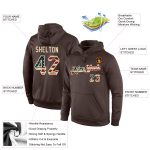 Custom Name Number Vintage USA Flag Pullover Hoodie Sweatshirt Brown Cream Sports Team Personalized Stitched Brown Vintage