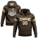 Custom Name Number Football Hoodie Sweatshirt in Stitched Brown White and Old Gold for Team Support Personalized Stitched